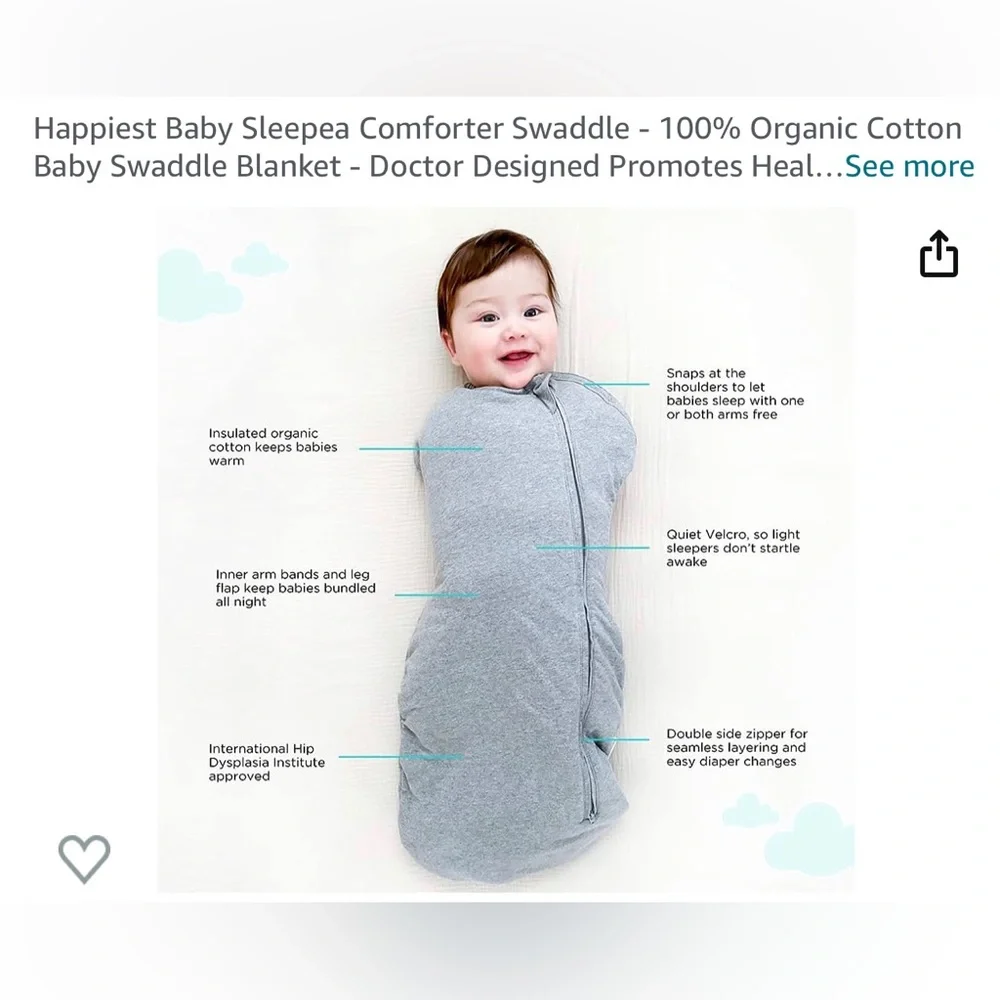 Happiest Baby Sleepea 5 Second Swaddle Organic Cotton New Unopened - Picture 5 of 6